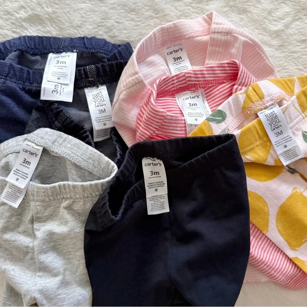 Carter’s Baby Pants Set of 7 Size 3 Months Jeggings Stripes Lemons Solid Colors